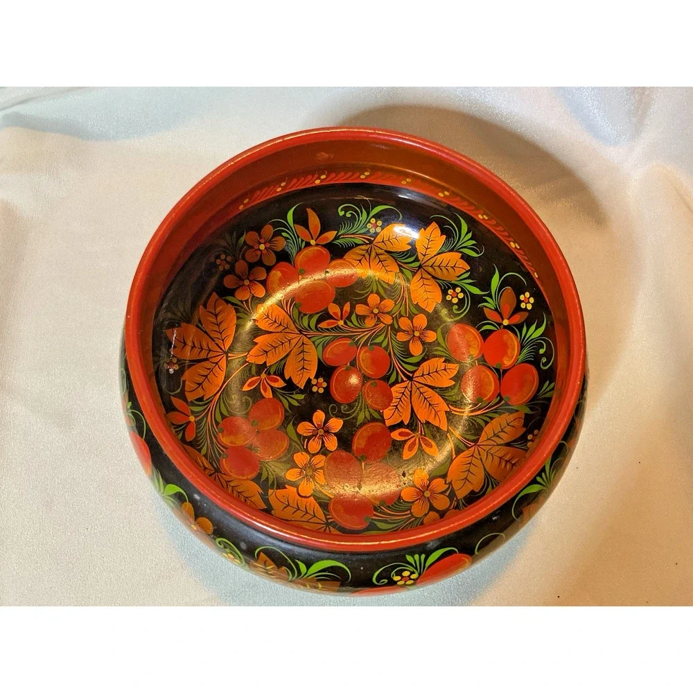 Vintage Russian Khokhloma Lacquer Wooden 8.5